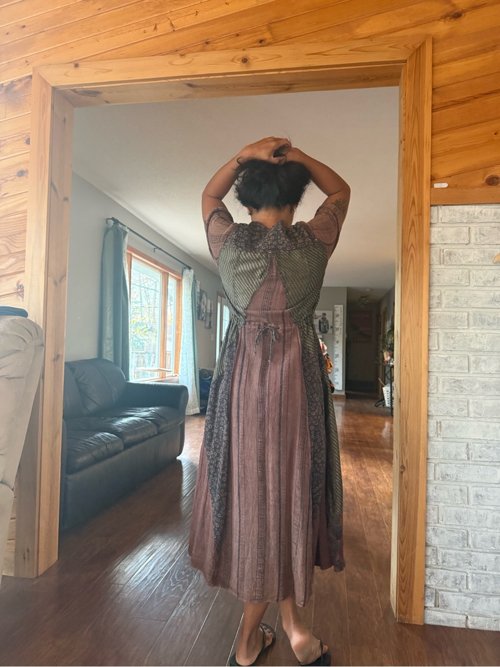 Vintage Floral Patchwork Dress Brown Green - Picture 6 of 11